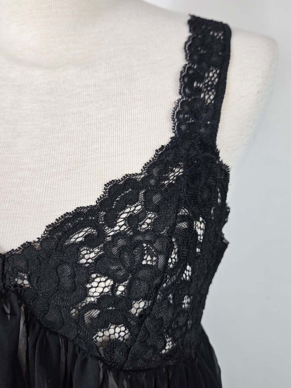 Scandale Paris Vintage Black Lace Chiffon Babydoll Mini Nightgown Lingerie Small - Picture 12 of 16